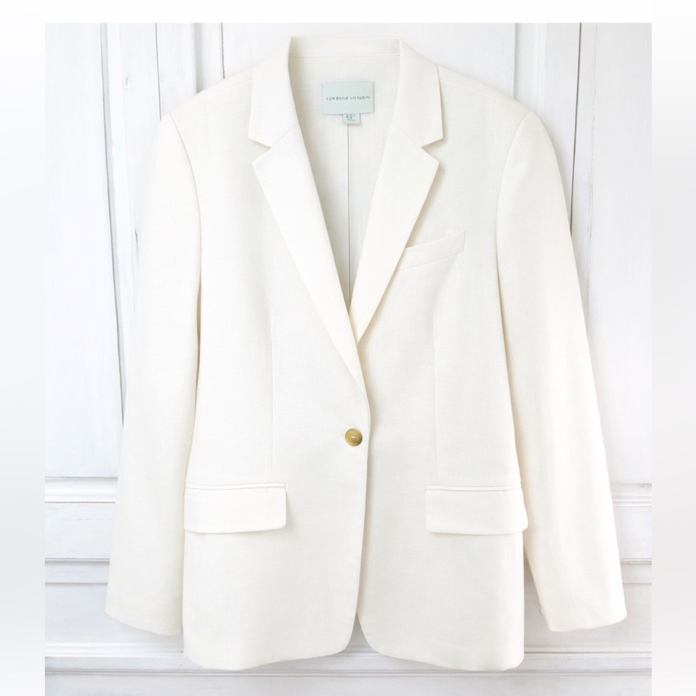 Adrienne Vittadini Ecru linen blazer single breasted single button sz medium